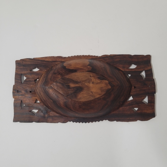 Beautiful Polynesian Maori New Zealand Ornate Carved Wood Bowl w Mother Pearl - Picture 5 of 7